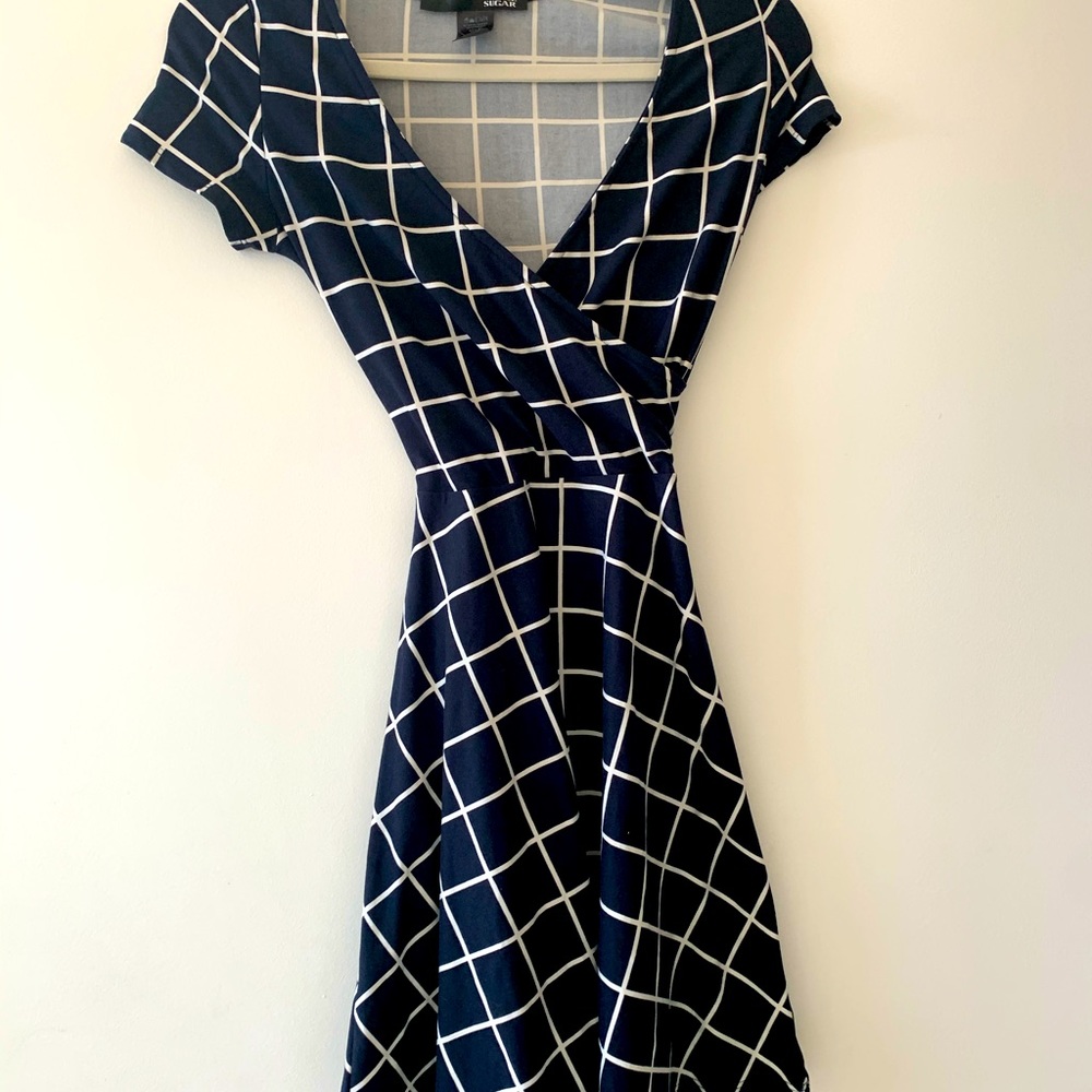 Navy Geometric Print Wrap Dress